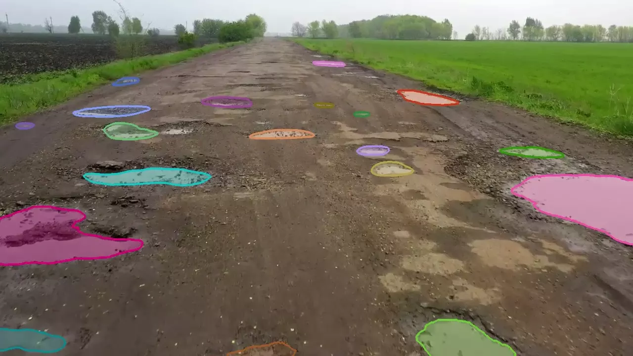 Potholes detected on a road surface