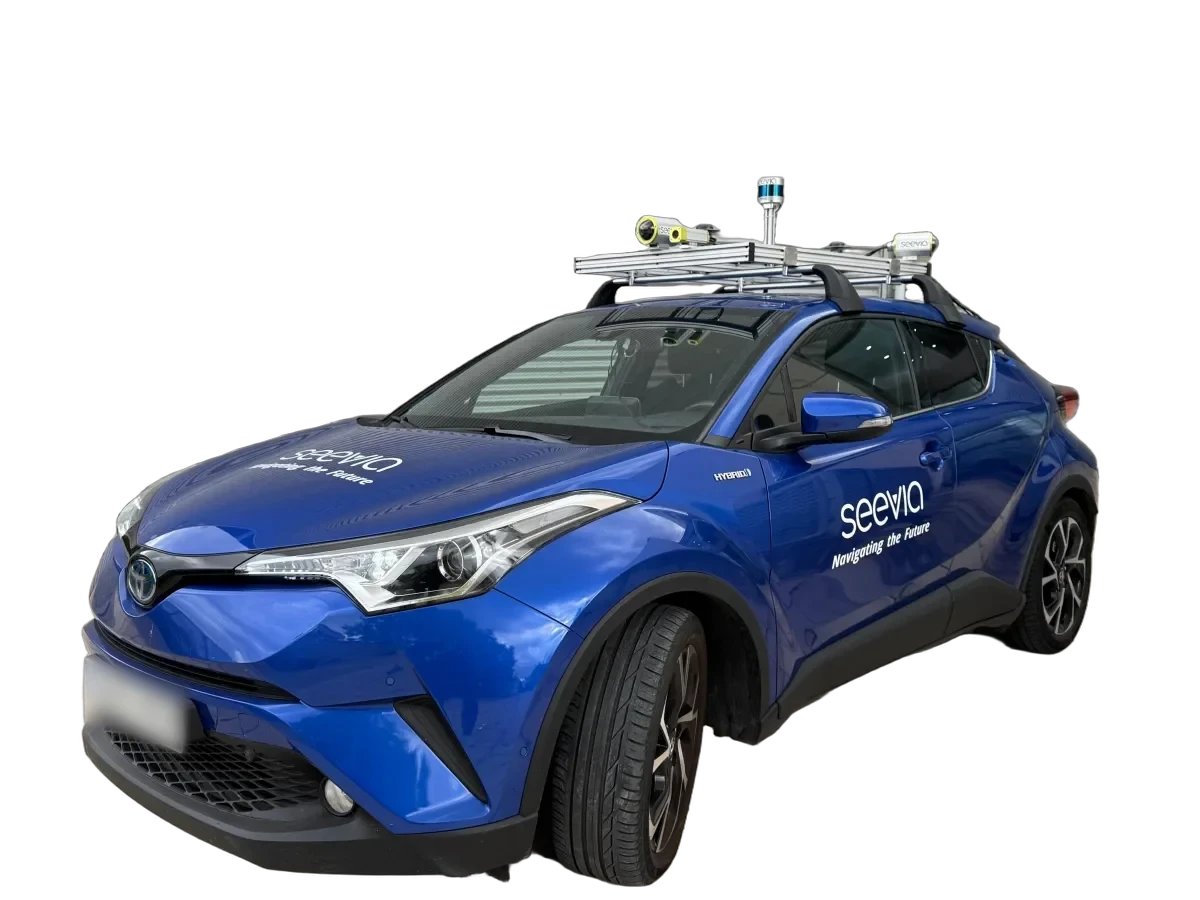 Vehículo de pruebas de Seevia con cámaras y LiDAR en el techo